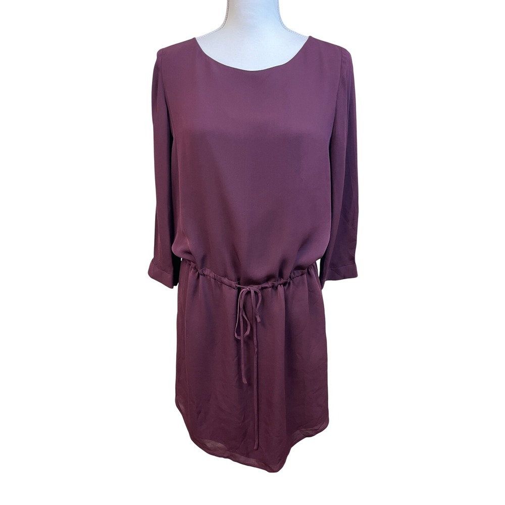 BABATON Maroon Silk Drawstring Waist Dress S Burgundy Office Work Professional